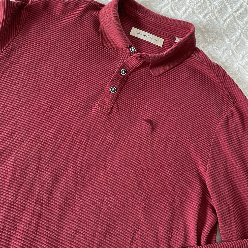 Tommy Bahama Textured Longsleeved Modal‎ Blend Polo Shirt Solid Large Casual